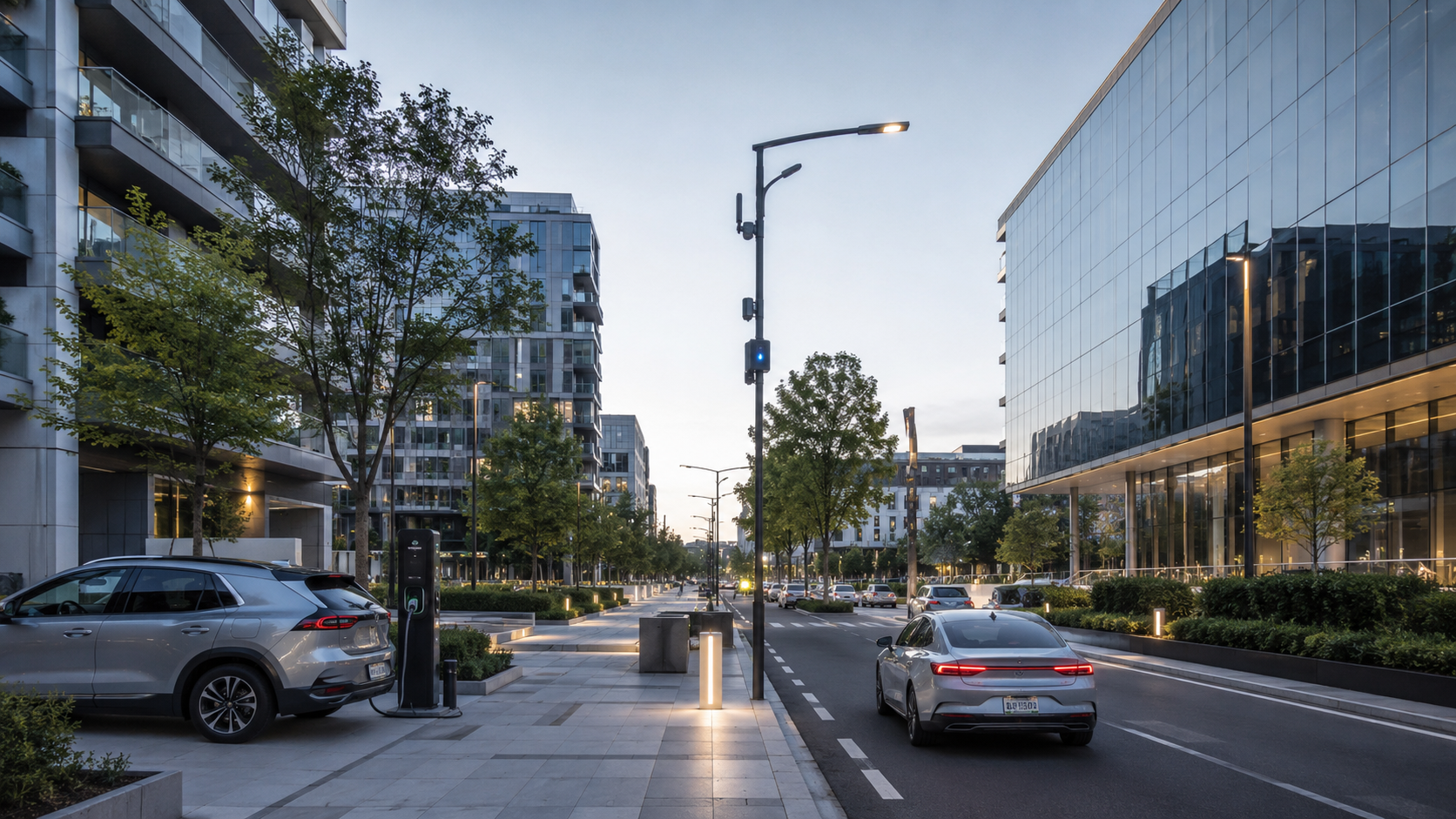 Cidade inteligente conectada com infraestrutura de recarga elétrica